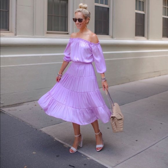 Lilly Pulitzer Jennie Midi Lilac Freesia Dress Purple Dot Dot Off the Shoulder S - Picture 2 of 16